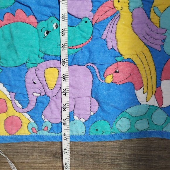 VTG Childrens Baby Blanket Quilt Pastel Animals Sea Life Blue Nursery - Picture 5 of 7